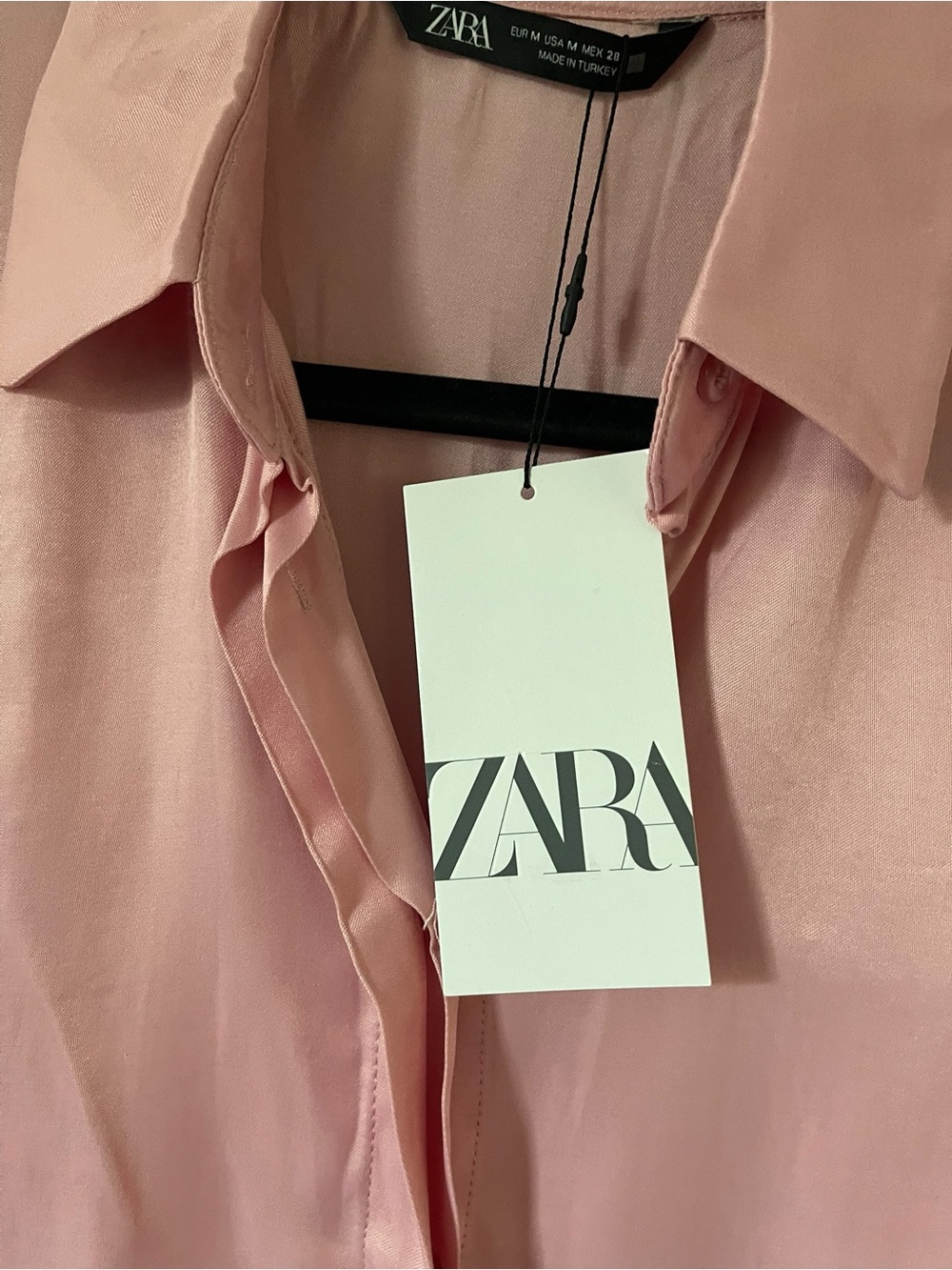 Zara Pink Satin Button-Down Shirt - Picture 2 of 5